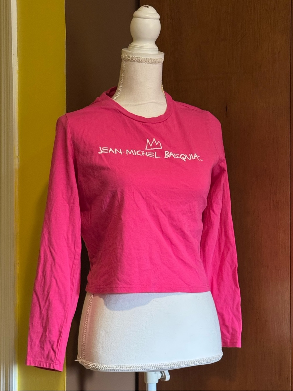 GAP Jean-Michel Basquiat Hot Pink Long-Sleeve Crop Tee